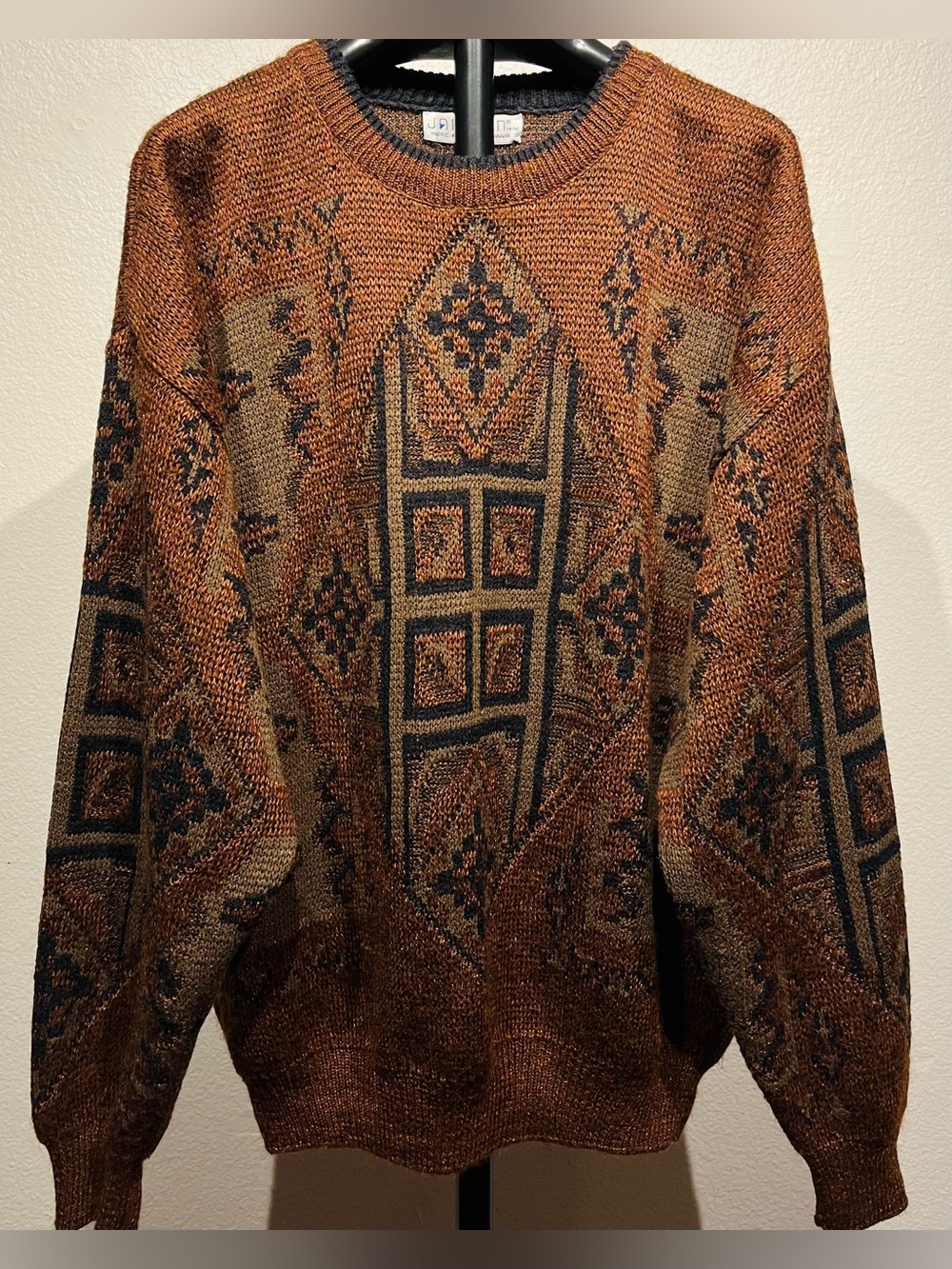 Vintage Jantzen Brown Wool-blend Patterned Crewneck Sweater - Size M (Men’s)